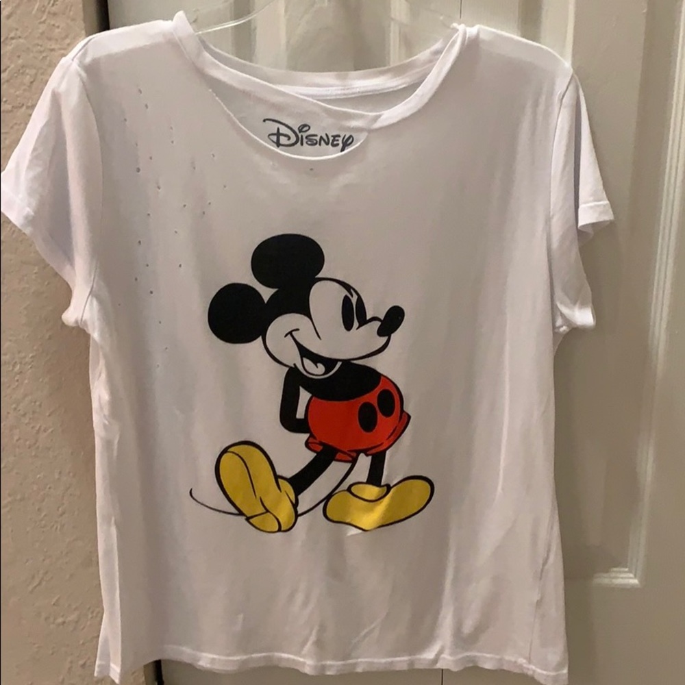 White distressed Micky tee shirt